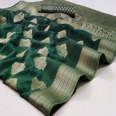 Bottle Green Festive Wear Floral Woven Art Silk Saree