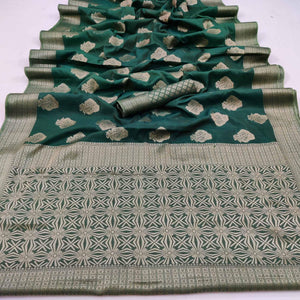 Bottle Green Festive Wear Floral Woven Art Silk Saree