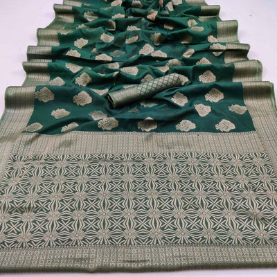 Bottle Green Festive Wear Floral Woven Art Silk Saree