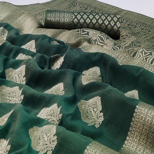 Bottle Green Festive Wear Floral Woven Art Silk Saree