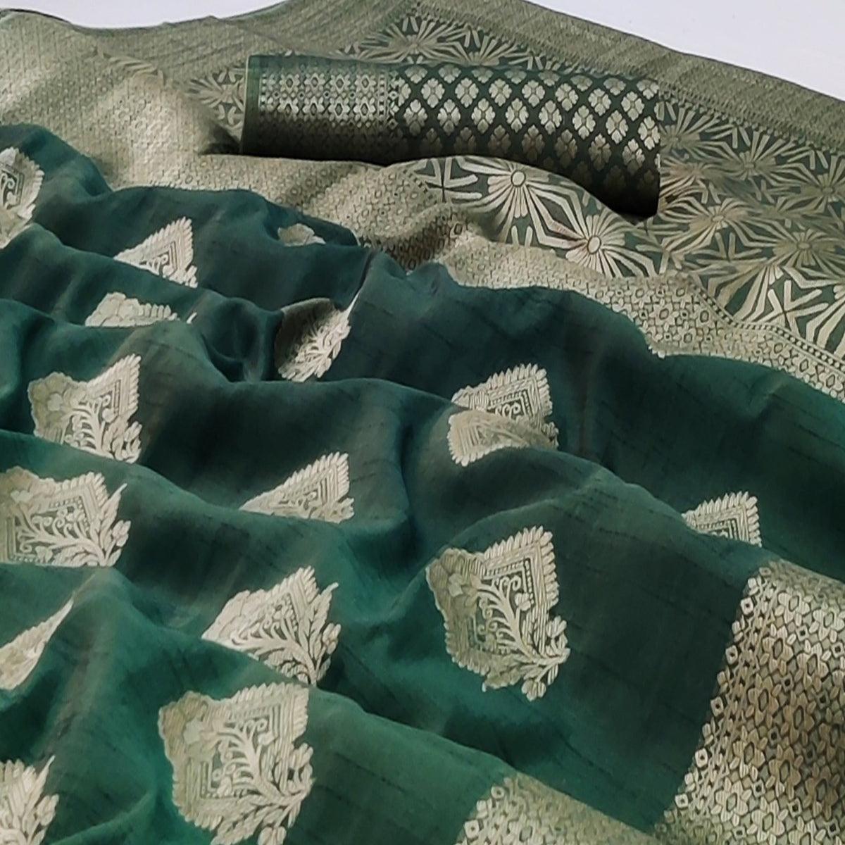 Bottle Green Festive Wear Floral Woven Art Silk Saree
