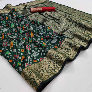 Bottle Green Festive Wear Patola Printed Art Silk Saree