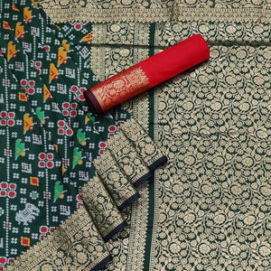Bottle Green Festive Wear Patola Printed Art Silk Saree