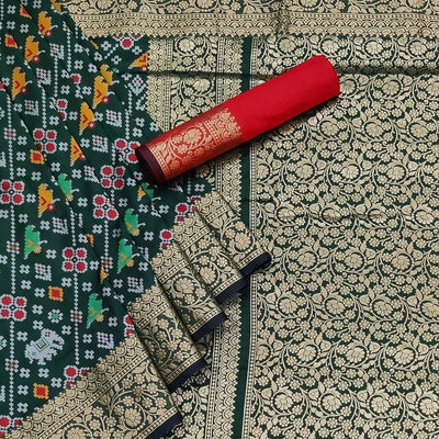 Bottle Green Festive Wear Patola Printed Art Silk Saree