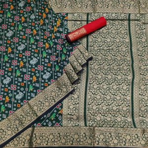 Bottle Green Festive Wear Patola Printed Art Silk Saree