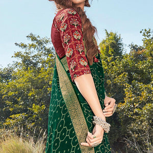 Bottle Green Festive Wear Printed Silk Saree