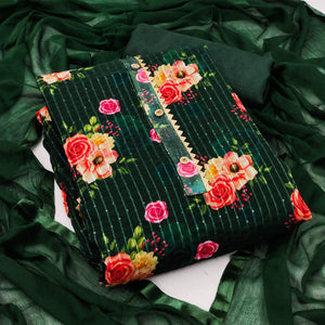 Bottle Green Festive Wear Sequins Embroidered Georgette Dress Material