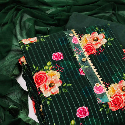Bottle Green Festive Wear Sequins Embroidered Georgette Dress Material
