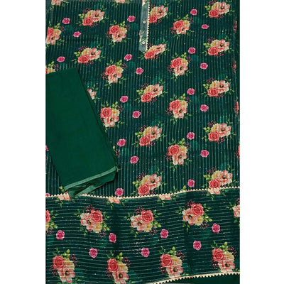 Bottle Green Festive Wear Sequins Embroidered Georgette Dress Material