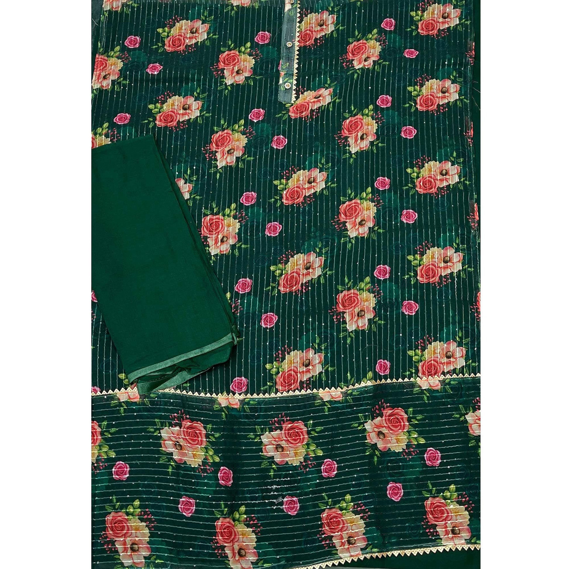 Bottle Green Festive Wear Sequins Embroidered Georgette Dress Material