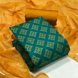Bottle Green Festive Wear Woven Banarasi Silk Dress Material