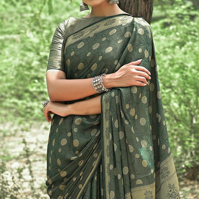 Bottle Green Festive Wear Woven With Swarovski Art Silk Saree