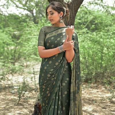 Bottle Green Festive Wear Woven With Swarovski Art Silk Saree