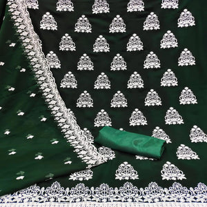 Bottle Green Floral Embroidered Georgette Dress Material