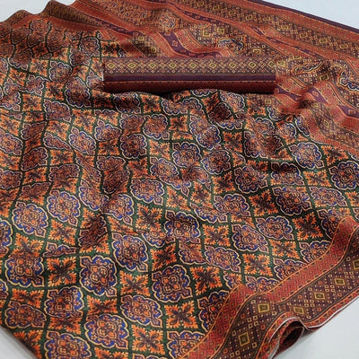 Bottle Green Floral Printed Pure Cotton Saree