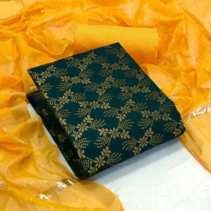 Bottle Green Floral Woven Banarasi Silk Dress Material