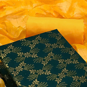 Bottle Green Floral Woven Banarasi Silk Dress Material