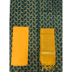 Bottle Green Floral Woven Banarasi Silk Dress Material