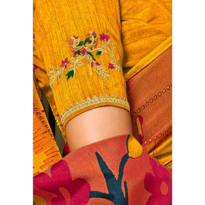 Bottle Green Geometric Printed Brasso Saree With Tassels