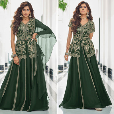 Bottle Green Gota Work Georgette Lehenga