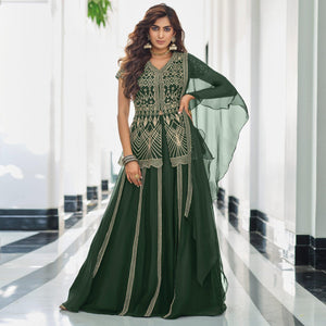 Bottle Green Gota Work Georgette Lehenga