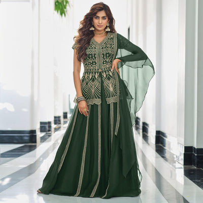 Bottle Green Gota Work Georgette Lehenga