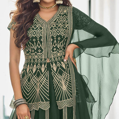 Bottle Green Gota Work Georgette Lehenga