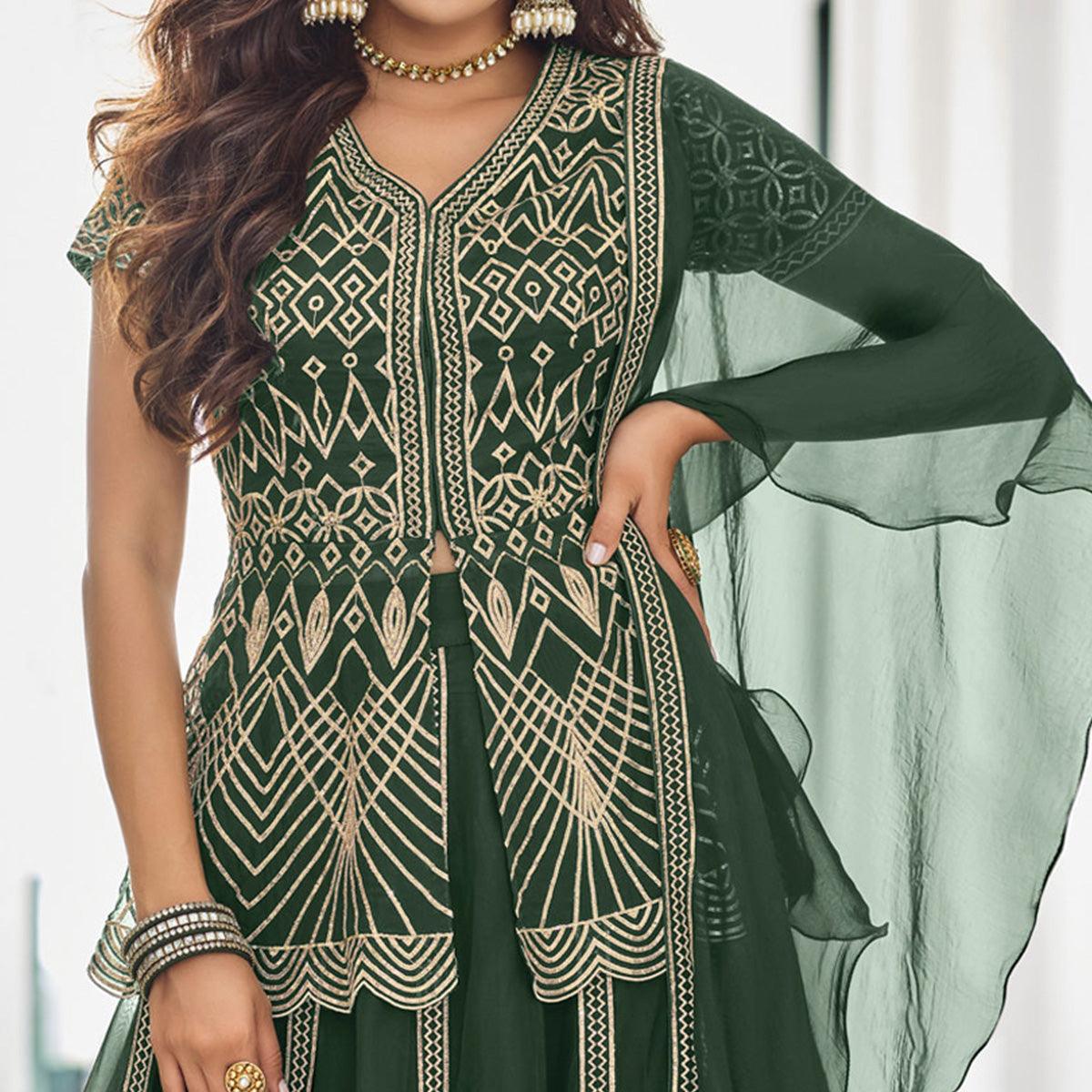 Bottle Green Gota Work Georgette Lehenga