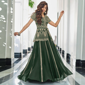 Bottle Green Gota Work Georgette Lehenga