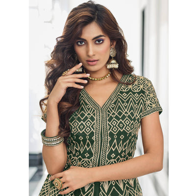 Bottle Green Gota Work Georgette Lehenga