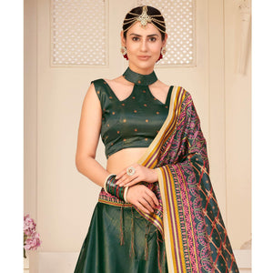 Bottle Green Party Wear Digital Printed Silk Lehenga Choli