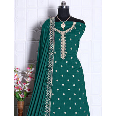 Bottle Green Partywear Embroidered Georgette Palazzo Suit