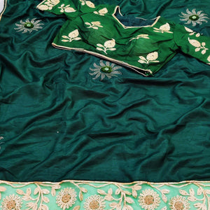 Bottle Green Partywear Embroidered Heavy Dola Silk Saree