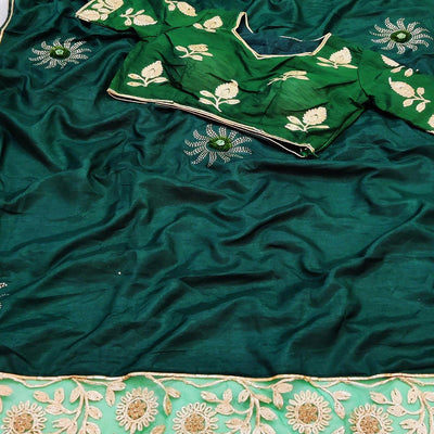 Bottle Green Partywear Embroidered Heavy Dola Silk Saree