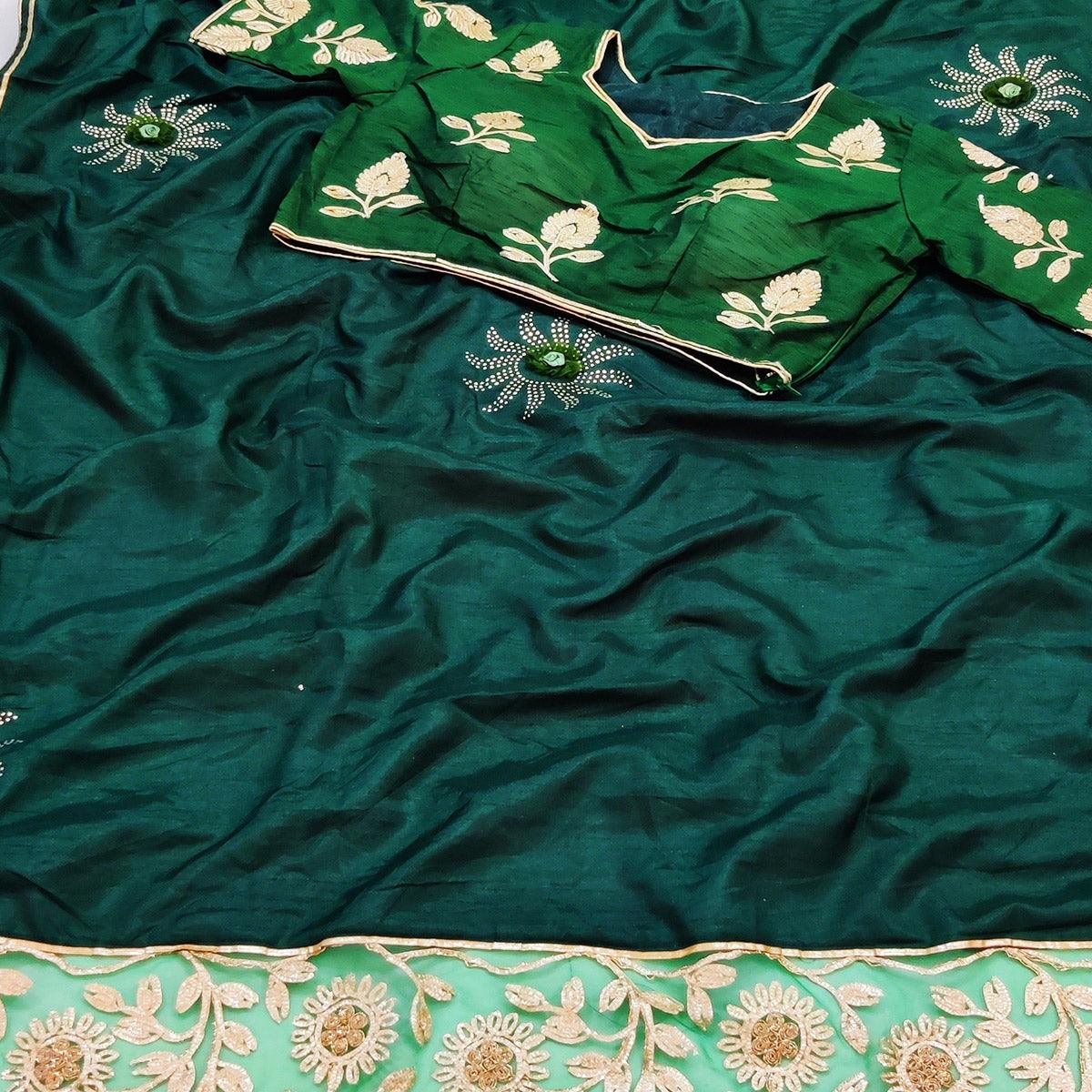 Bottle Green Partywear Embroidered Heavy Dola Silk Saree