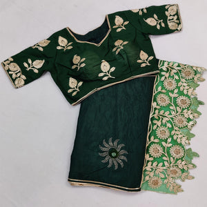 Bottle Green Partywear Embroidered Heavy Dola Silk Saree