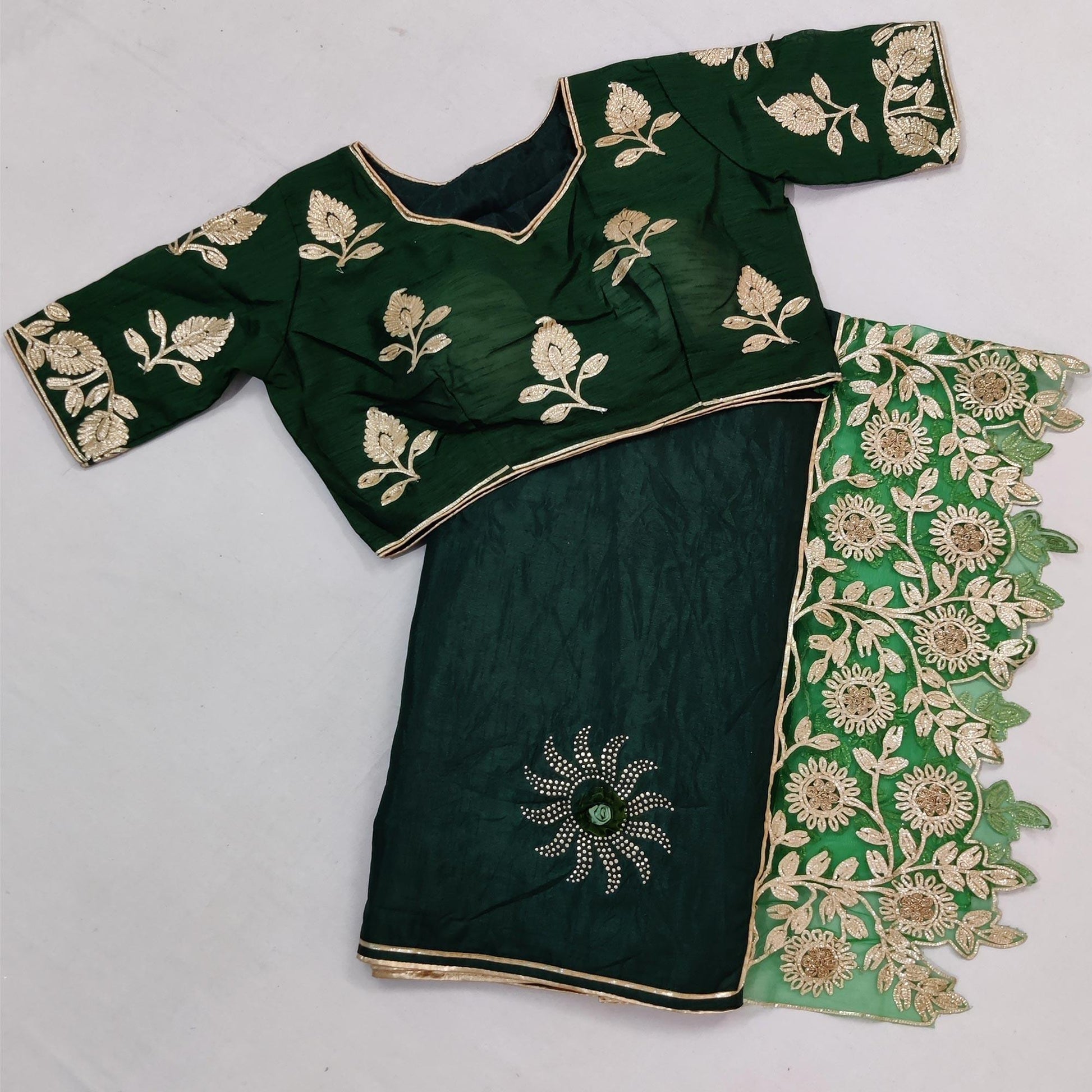 Bottle Green Partywear Embroidered Heavy Dola Silk Saree