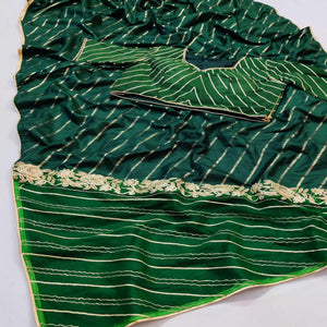 Bottle Green Partywear Floral Embroidered With Gotta Patti Dola Silk Saree