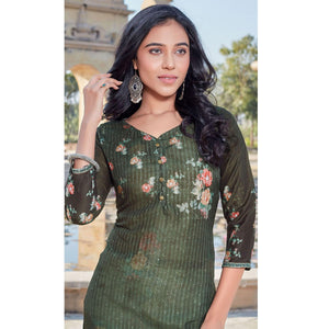 Bottle Green Sequins Embroidered Cotton Silk Kurti