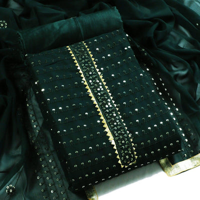 Bottle Green Sequins Embroidered Georgette Dress Material