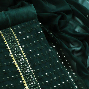 Bottle Green Sequins Embroidered Georgette Dress Material