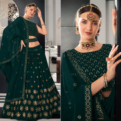 Bottle Green Sequins Embroidered Georgette Lehenga Choli