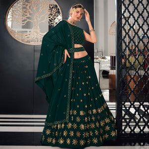 Bottle Green Sequins Embroidered Georgette Lehenga Choli