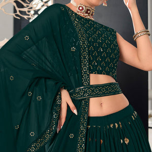 Bottle Green Sequins Embroidered Georgette Lehenga Choli