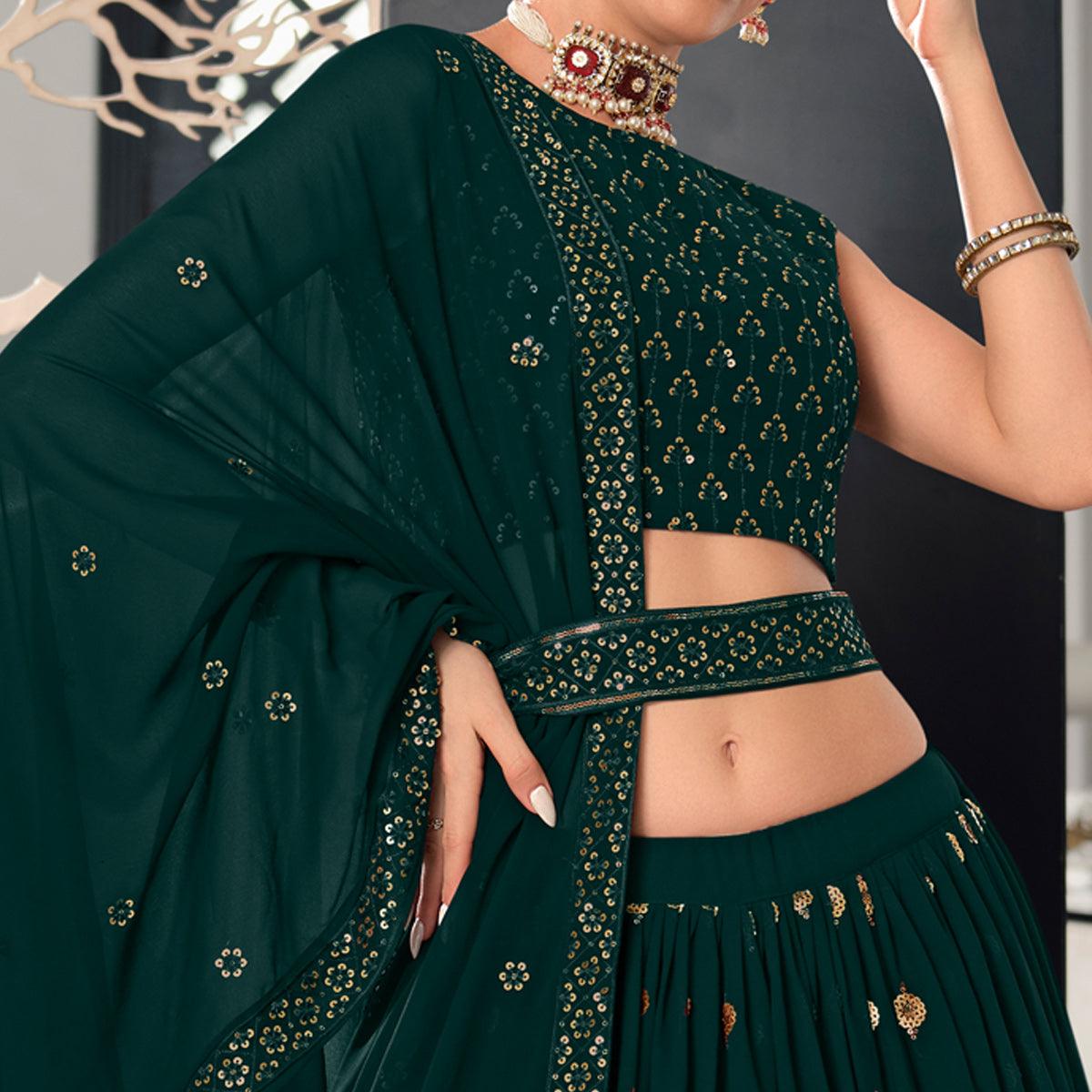 Bottle Green Sequins Embroidered Georgette Lehenga Choli