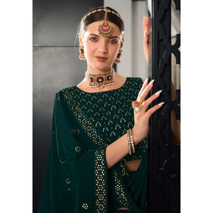 Bottle Green Sequins Embroidered Georgette Lehenga Choli