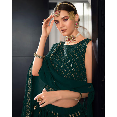 Bottle Green Sequins Embroidered Georgette Lehenga Choli