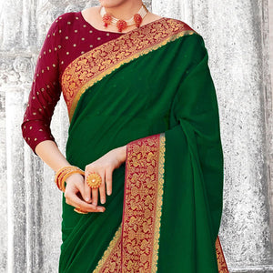 Bottle Green Solid Chiffon Saree
