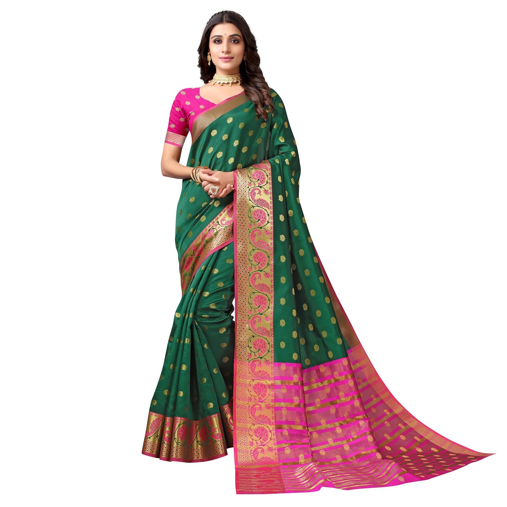 Bottle Green Woven Art Silk Saree