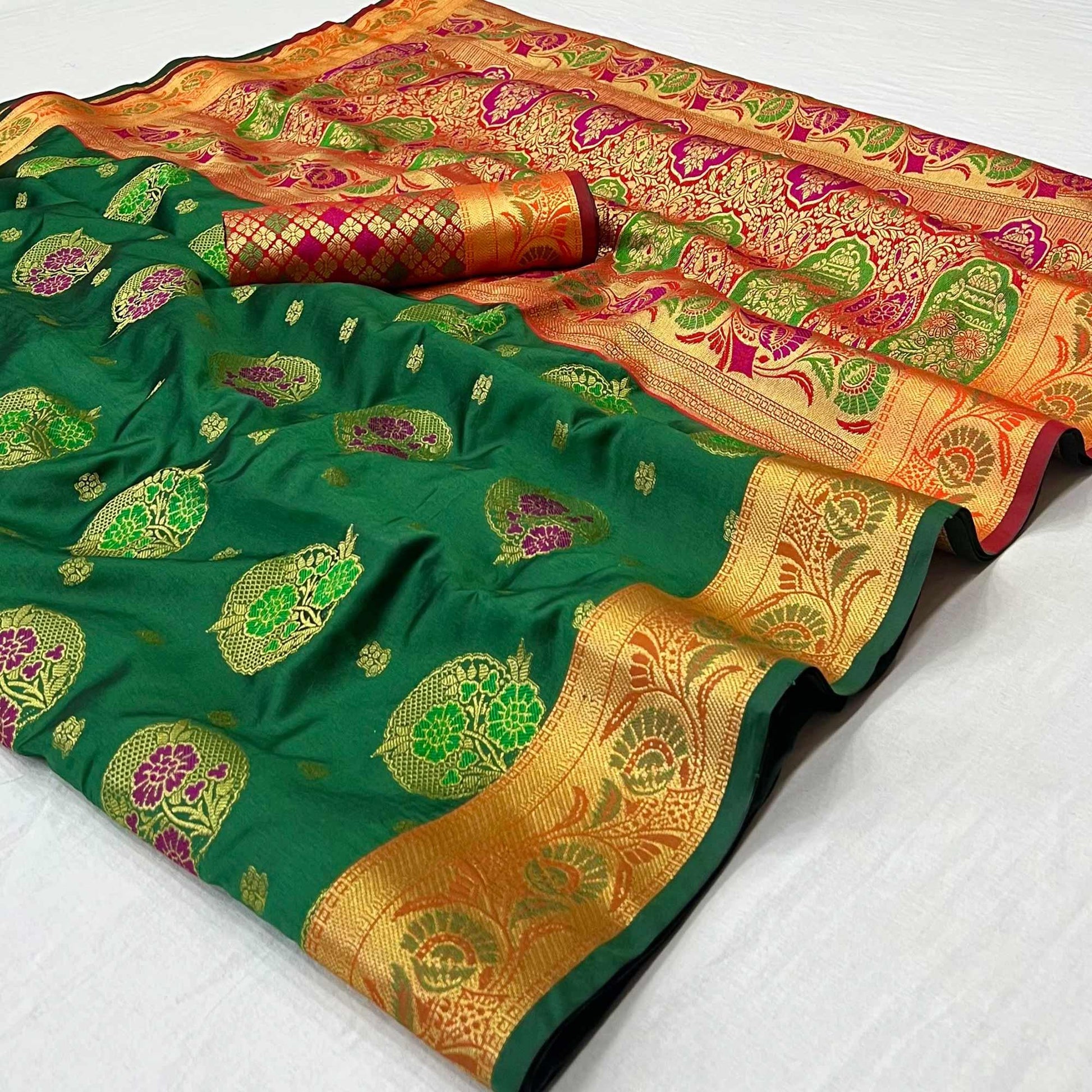 Bottle Green Woven Art Silk Saree
